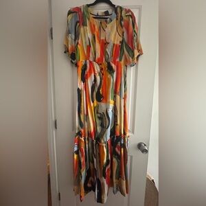 Anthropologie s/s multicolored slight crinkle print dress